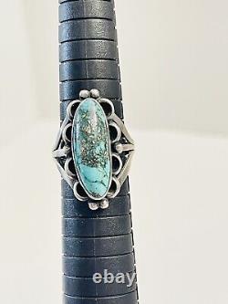 Remarkable Early 1900's Coin Sterling Silver Turquoise Ring Navajo Size 7.5