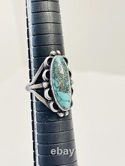 Remarkable Early 1900's Coin Sterling Silver Turquoise Ring Navajo Size 7.5