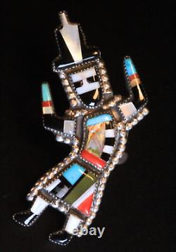 Resplendent Sterling Silver 70's Early Zuni Inlaid Rainbow Man Ring Sz 7.25