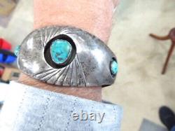 Rosco Scott Old Pawn Early Navajo Sterling Silver Turquoise Cuff Bracelet