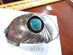 Rosco Scott Old Pawn Early Navajo Sterling Silver Turquoise Cuff Bracelet