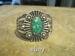 SCARCE EARLY Fred Harvey Era Navajo 900 COIN Silver Turquoise Design Bracelet