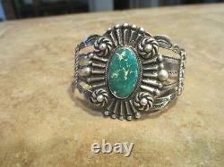 SCARCE EARLY Fred Harvey Era Navajo 900 COIN Silver Turquoise Design Bracelet