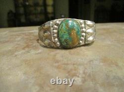 SCARCE EARLY Fred Harvey Era Navajo Silver ROYSTON Turquoise Applique Bracelet