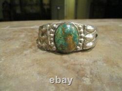 SCARCE EARLY Fred Harvey Era Navajo Silver ROYSTON Turquoise Applique Bracelet