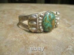 SCARCE EARLY Fred Harvey Era Navajo Silver ROYSTON Turquoise Applique Bracelet