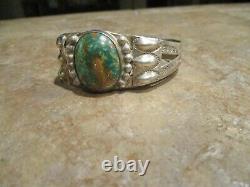 SCARCE EARLY Fred Harvey Era Navajo Silver ROYSTON Turquoise Applique Bracelet