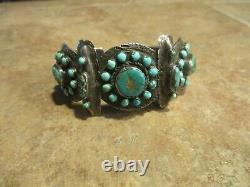 SCARCE Early 1900's ZUNI Coin Silver Turquoise CLUSTER Bracelet