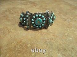 SCARCE Early 1900's ZUNI Coin Silver Turquoise CLUSTER Bracelet