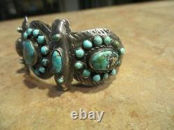 SCARCE Early 1900's ZUNI Coin Silver Turquoise CLUSTER Bracelet