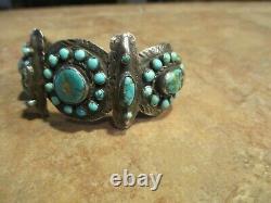 SCARCE Early 1900's ZUNI Coin Silver Turquoise CLUSTER Bracelet