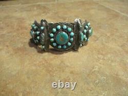 SCARCE Early 1900's ZUNI Coin Silver Turquoise CLUSTER Bracelet