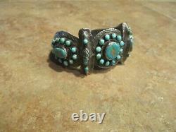 SCARCE Early 1900's ZUNI Coin Silver Turquoise CLUSTER Bracelet