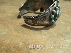 SCARCE Early 1900's ZUNI Coin Silver Turquoise CLUSTER Bracelet