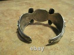 SCARCE Early 1900's ZUNI Coin Silver Turquoise CLUSTER Bracelet