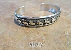 SPECIAL EARLY TOMMY SINGER (d.) Navajo Sterling NINE BUFFALO Design Bracelet