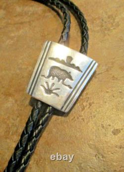 SPLENDID! EARLY TOMMY SINGER (d.) Navajo Sterling Silver THREE FIGURE Bolo Tie