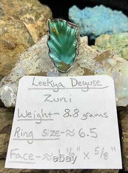 SUPERB! Leekya Deyuse Zuni Sterling Silver & Gem Turquoise Leaf Fetish Ring