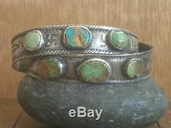 Scarce Pair Early Southwest Indian Silver Turquoise Bracelets navajo ingot pawn