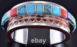 Silver & Coral Multistone Navajo Inlay Side Bracelet Vernon Haskie 1K06Z