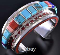 Silver & Coral Multistone Navajo Inlay Side Bracelet Vernon Haskie 1K06Z