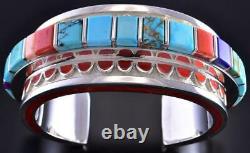 Silver & Coral Multistone Navajo Inlay Side Bracelet Vernon Haskie 1K06Z