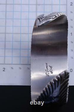 Silver Coral Navajo Stamp Design Feather Shape Bracelet by L. James 7I26Z