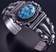 Silver & Kingman Turquoise Navajo Concho Handstamp Bracelet Derrick Gordon Zg24h