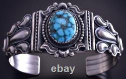 Silver & Kingman Turquoise Navajo Concho Handstamp Bracelet Derrick Gordon ZG24H