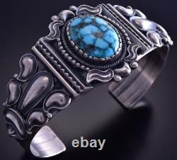 Silver & Kingman Turquoise Navajo Concho Handstamp Bracelet Derrick Gordon ZG24H