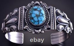 Silver & Kingman Turquoise Navajo Concho Handstamp Bracelet Derrick Gordon ZG24H