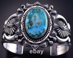 Silver & Kingman Turquoise Navajomade Sun Rays Bracelet by Derrick Gordon ZJ13C