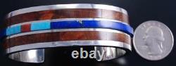 Silver Lapis and Burl Wood Inlay Bracelet by David Kuticka 7H02A