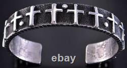 Silver Navajo Tufacast Savior Cross Bracelet by Ernest Rangel 1L10Q