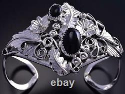 Silver & Onyx Bracelet by Herbert B Yazzie 9K03N