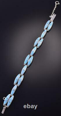 Silver & Opal Navajo Inlay Link Bracelet by Valerie Yazzie 1D13H