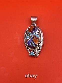 Silver Pendant Made By Native American Gloria Livingston Turquoise And Other Jem