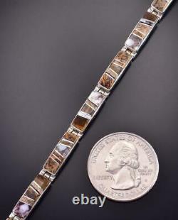 Silver & Picture Jasper Multistone Navajo Inlay Link Bracelet by O. James 1D13P