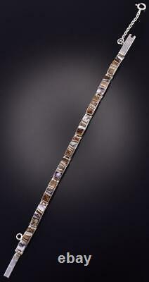 Silver & Picture Jasper Multistone Navajo Inlay Link Bracelet by O. James 1D13P