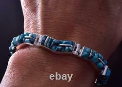 Silver & Turquoise Mountains Navajo Inlay Link Bracelet by Kenneth Bitsie ZC03E