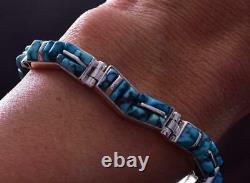 Silver & Turquoise Mountains Navajo Inlay Link Bracelet by Kenneth Bitsie ZC03E