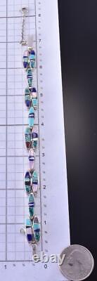 Silver & Turquoise Multistone Navajo Inlay Link Bracelet by Valerie Yazzie 1D13D