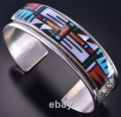 Silver & Turquoise Multistone Zuni Inlay Bracelet by Earlene Bowannie 1D20O
