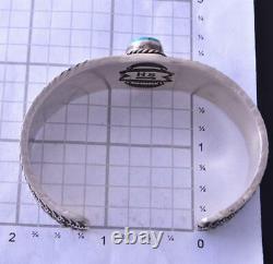 Silver & Turquoise Navajo Handstamped Bracelet by HS or SH 1K13B
