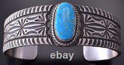 Silver & Turquoise Navajo Handstamped Bracelet by HS or SH 1K13B