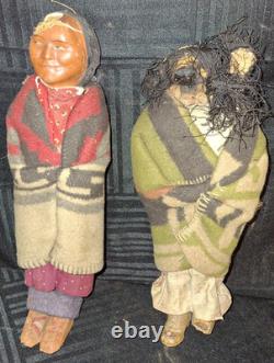 Skookum Dolls Lot of 2 Very Early Dried Apple & Other Need Some Repair