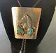 Small Bear Ponca Tribe Bolo Tie Sterling Horse With Turquoise And Coral Stones
