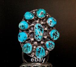 Stamped DY Early Navajo Sterling Silver Cluster Kingman Turquoise Hefty Ring