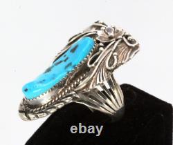 Stamped S Old Pawn Early Navajo Classic Design Kingman Turquoise Large Ring Sz 9