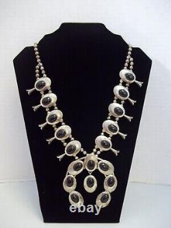 Sterling Navajo early 1900 ella peters signed Black Onyx Squash Blossom Necklace